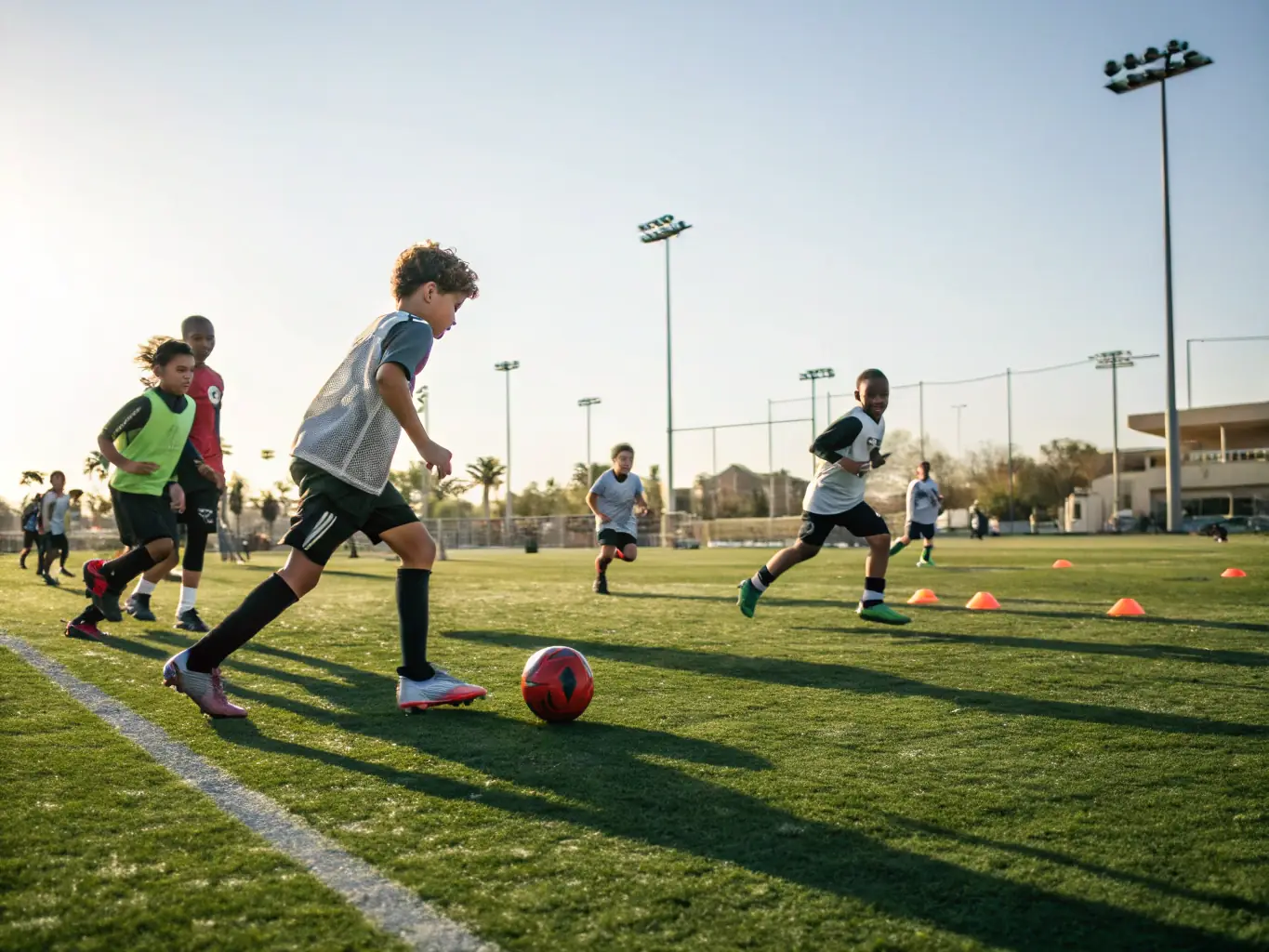A focused image of U18 players engaged in a strategic training session, emphasizing their dedication and advanced skill development.